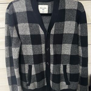 Abercrombie Kids Black and Gray Plaid Cardigan